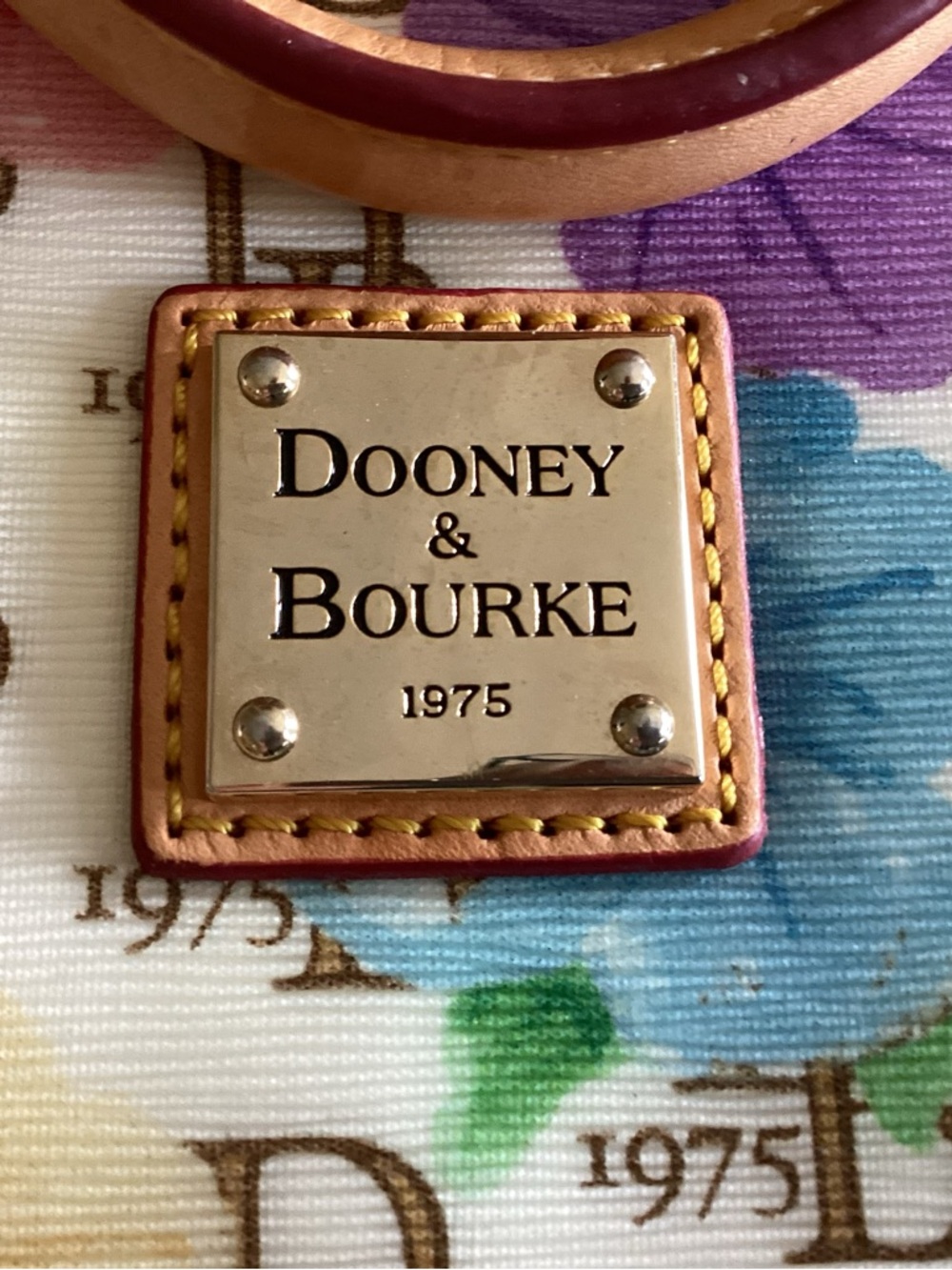 Dooney & Bourke Multicolor Floral Tote with Tan Leather Trim - Picture 5 of 16